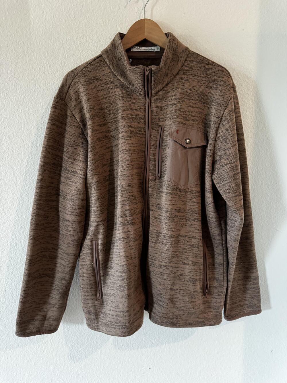 Criquet Tan Heather Fleece Full Zip Jacket Snap Chest Pocket Men's Size L